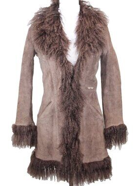 Vintage Y2K NAF NAF Brown Afghan Coat | Fluffy Pig Suede Jacket | Size S